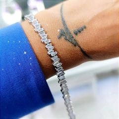 Bagety  Swarovski Taşlı Altın Kaplamalı Gümüş Suyolu Bileklik