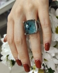 Akuamarin Taşlı İthal Tasarım Gümüş Yüzük