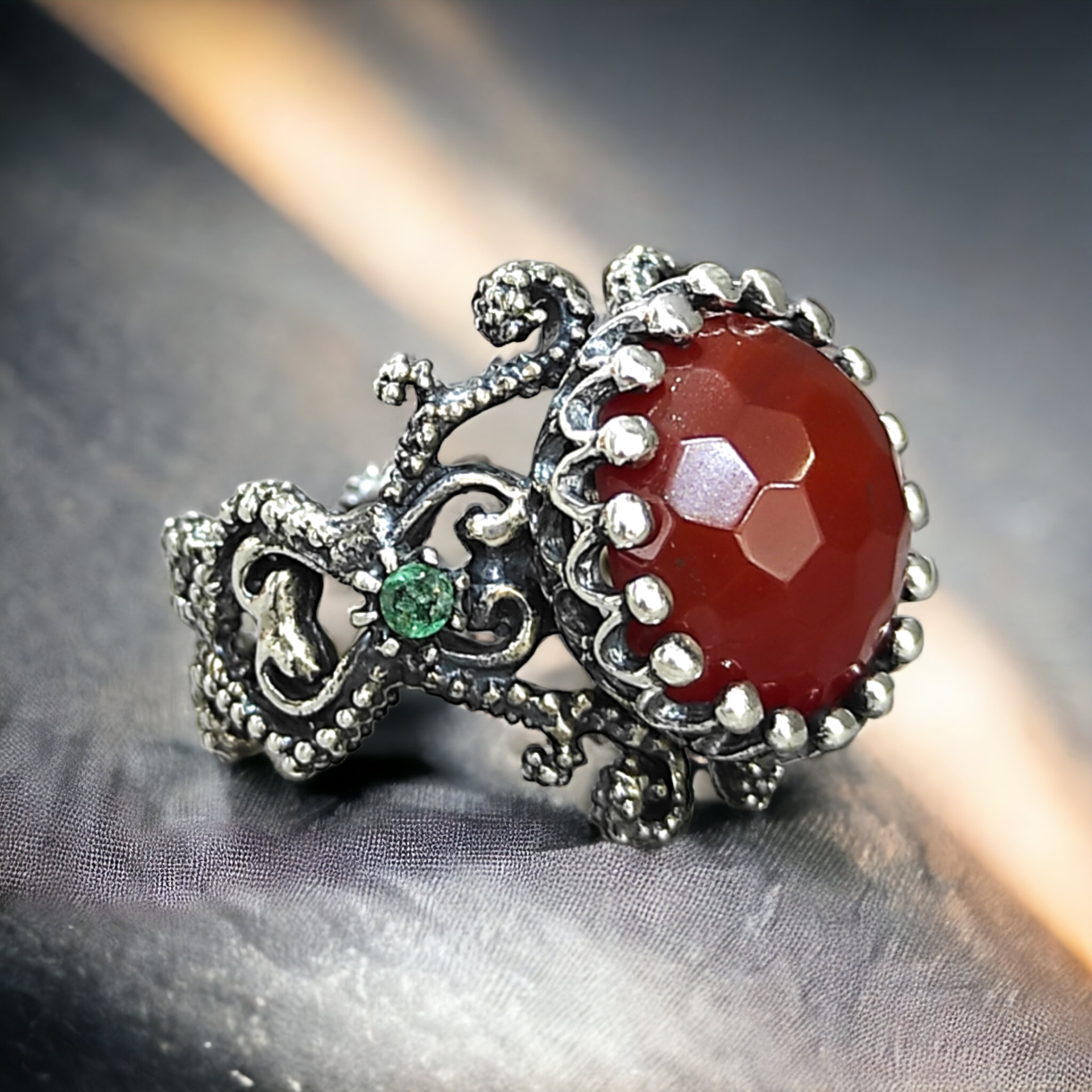 Akik Taşlı Otantik Tasarım Gümüş Yüzük