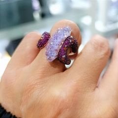 Ametist Taşlı Rose İthal Tek Tasarım Gümüş Yüzük