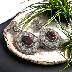 Granat Taşlı Otantik tasarım  Gümüş Küpe