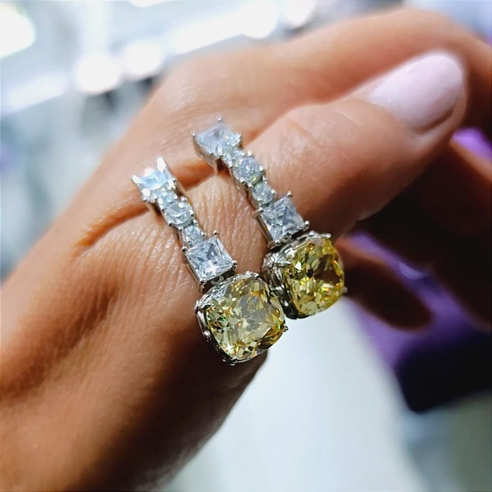 Sitrin Bagety Taşlı Altın Rodajlı İthal Gümüş Küpe