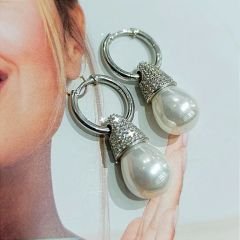 İnci ve Swarovski Taşlı İthal Damla Gümüş Küpe