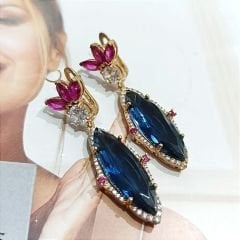 Yakut ve Safir Taşlı Rose İthal Gümüş Küpe