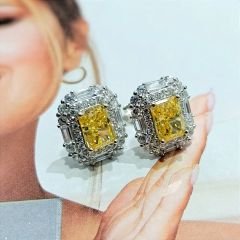 Sitrin Bagety Taşlı İthal Gümüş Küpe