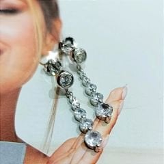 Swarovski Taşlı Süzme Suyolu Gümüş çivi Küpe