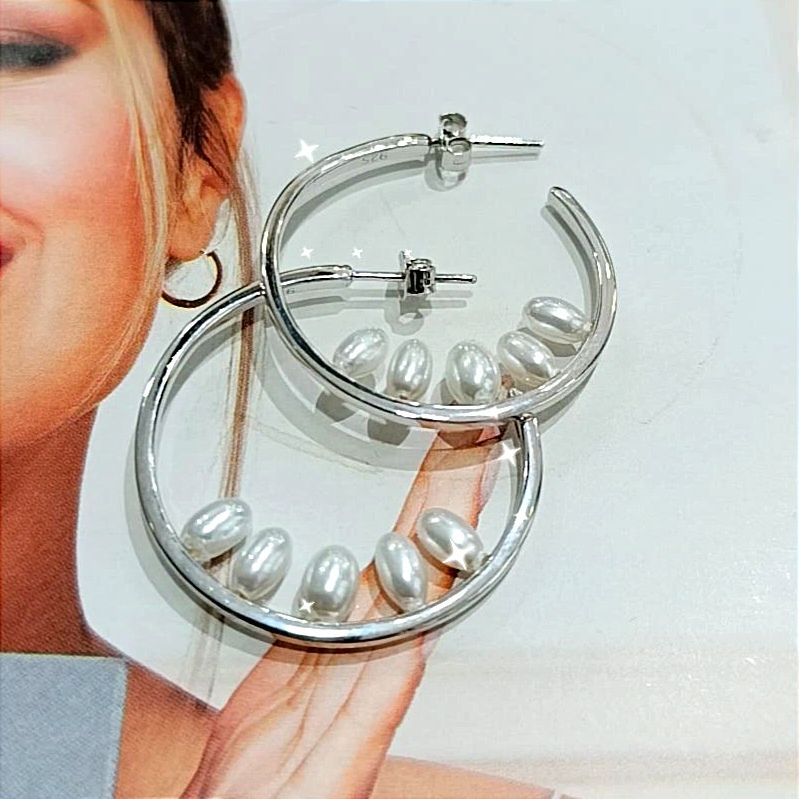 Sedef Taşlı İthal Gümüş Halka Küpe