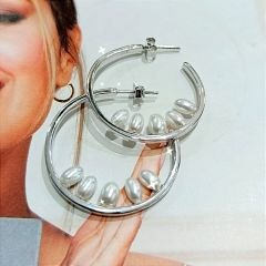 Sedef Taşlı İthal Gümüş Halka Küpe