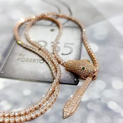 Yılan Başı Rose Gold İthal Suyolu Gümüş Kolye