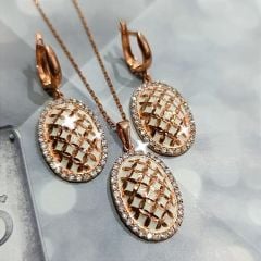 Sedef Mineli Rose İthal Gümüş Set