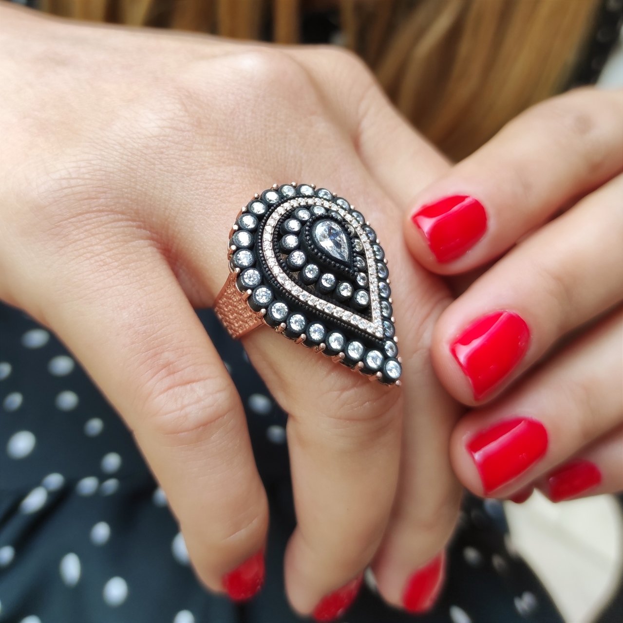 Elmas Monturlu, Altın Kaplamalı Damla Gümüş Yüzük