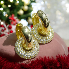 Swarovski Taşlı Gold İthal Gümüş Halka Küpe