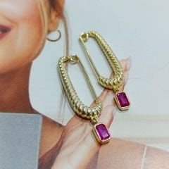 Zirkon Taşlı Tasarım Gold Gümüş Küpe