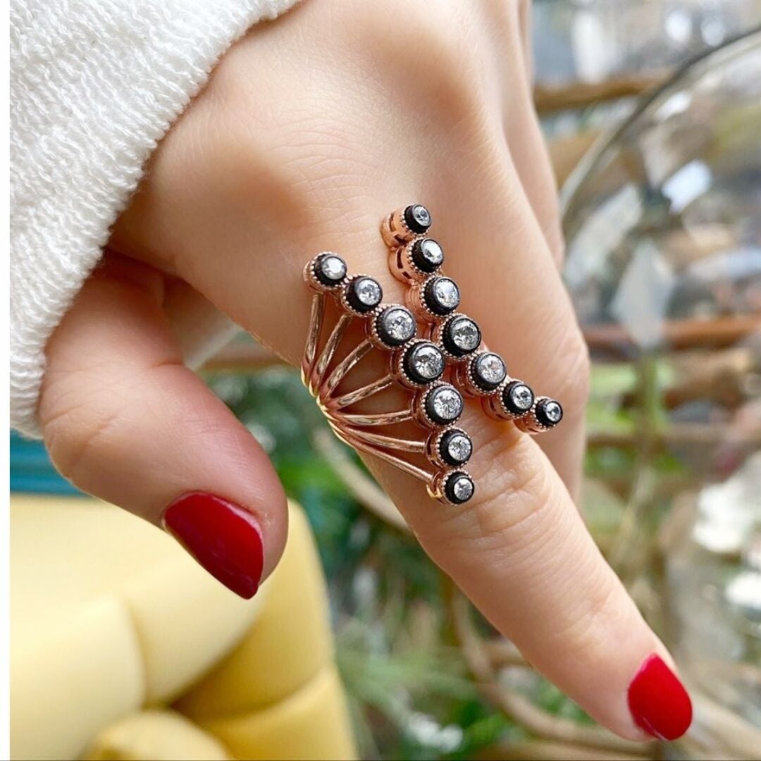 Elmas Monturlu, Altın Kaplamalı Tasarım Gümüş Yüzük