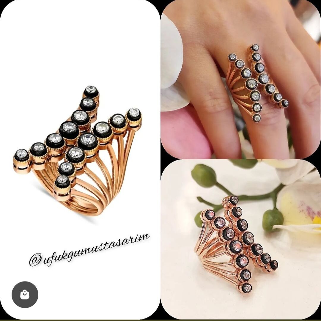 Elmas Monturlu, Altın Kaplamalı Tasarım Gümüş Yüzük