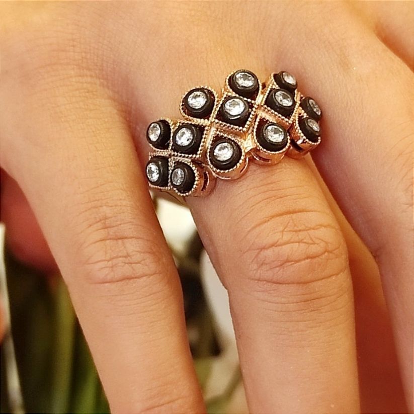 Elmas Monturlu, Altın Kaplamalı Tasarim Gümüş Yüzük