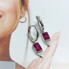 Yakut Taşlı İthal Gümüş Küpe