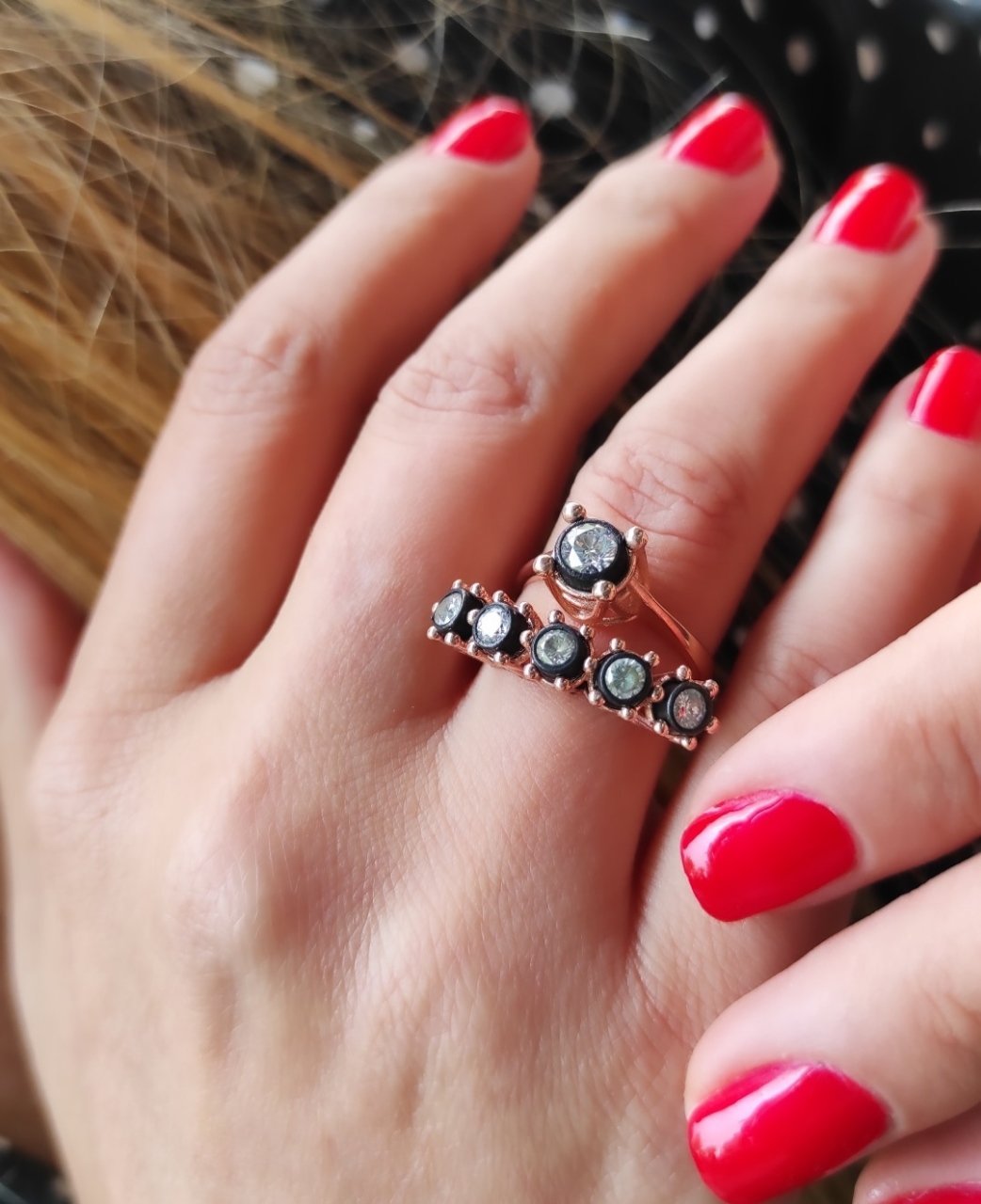 Elmas Monturlu, Altın Kaplamalı Gümüş Yüzük Set