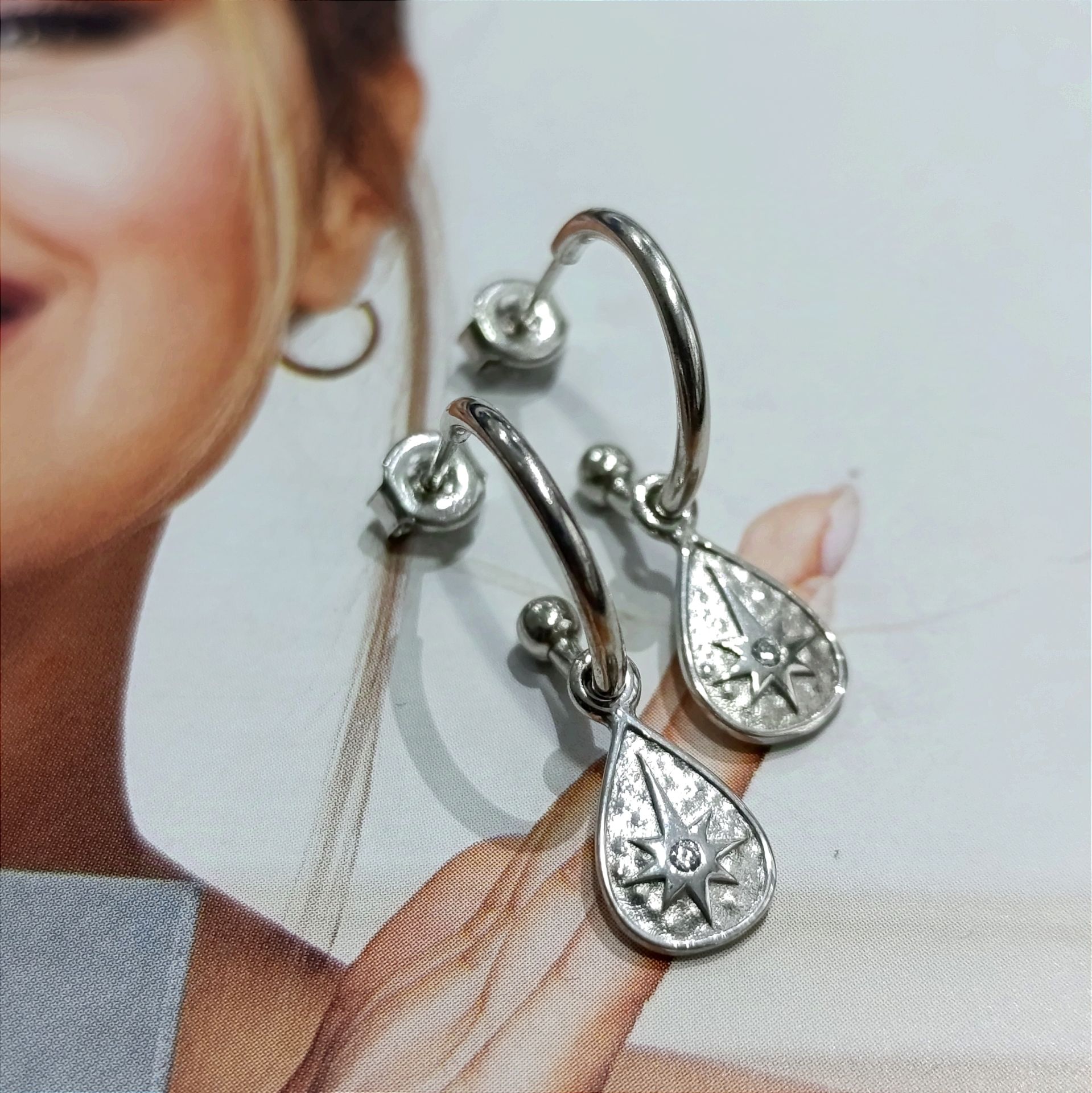 Kutup Yıldızı Tasarım Gümüş Küpe