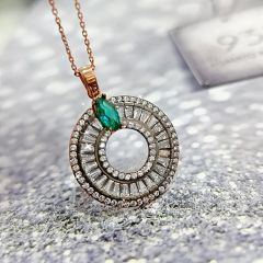 Bagety Taşlı Rose Tasarım Gümüş Kolye