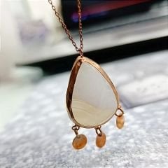 Akik Taşlı Rose Tasarım Gümüş Kolye