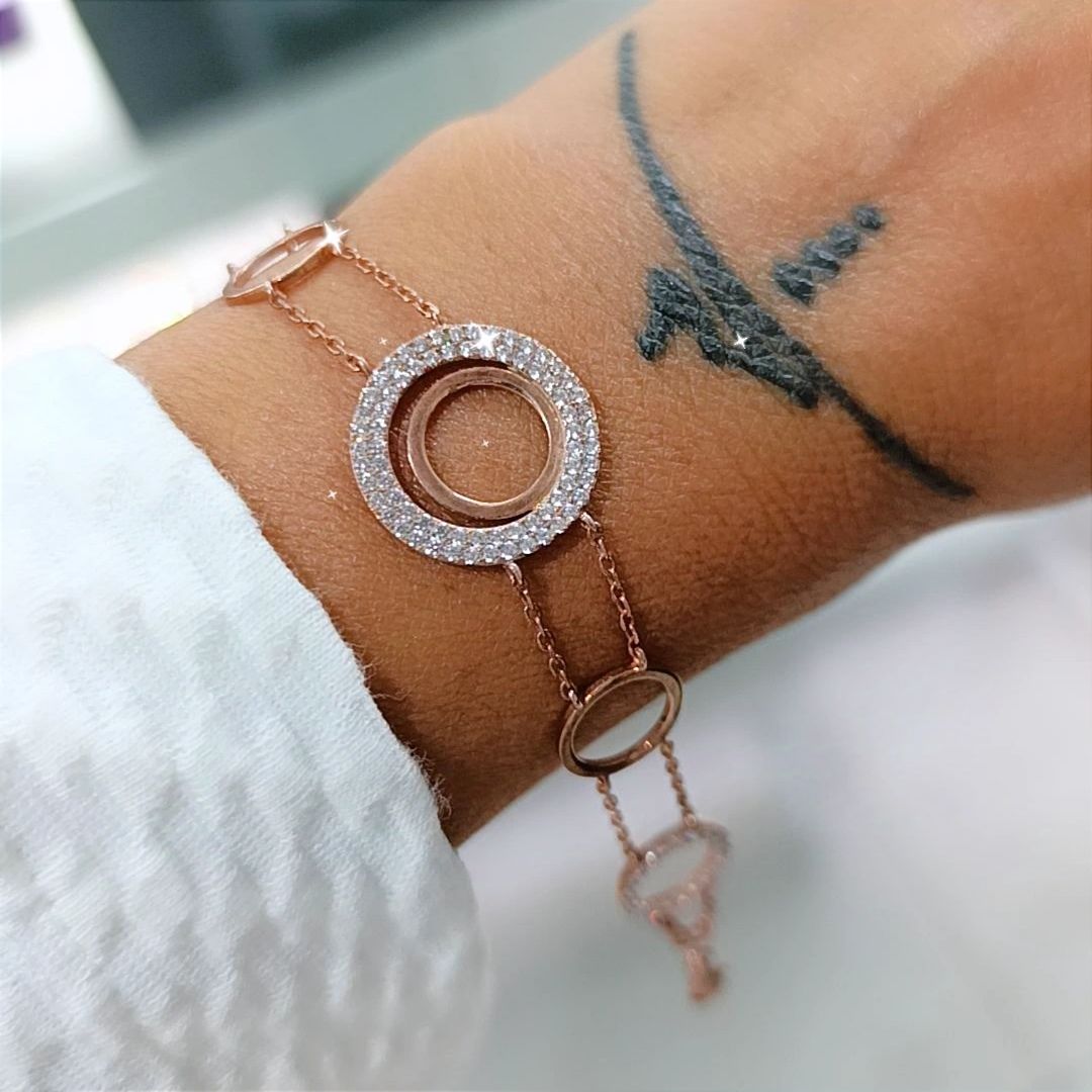 Zirkon Taşlı Rose İthal Gümüş Bileklik