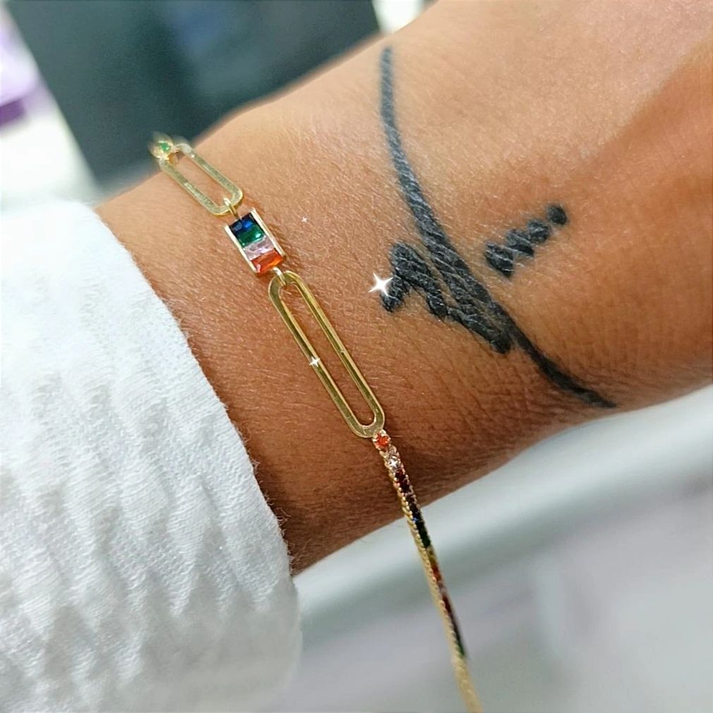 Zirkon Taşlı Altın kaplamalı Suyolu Gümüş Bileklik