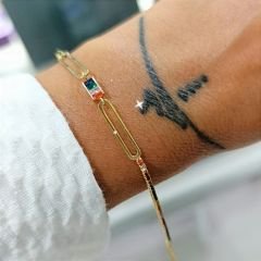 Zirkon Taşlı Altın kaplamalı Suyolu Gümüş Bileklik