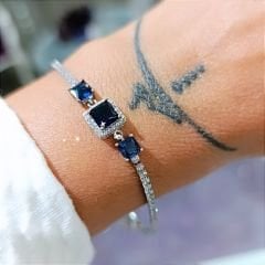 Safir Taşlı İthal Gümüş Asansörlü suyolu Bileklik