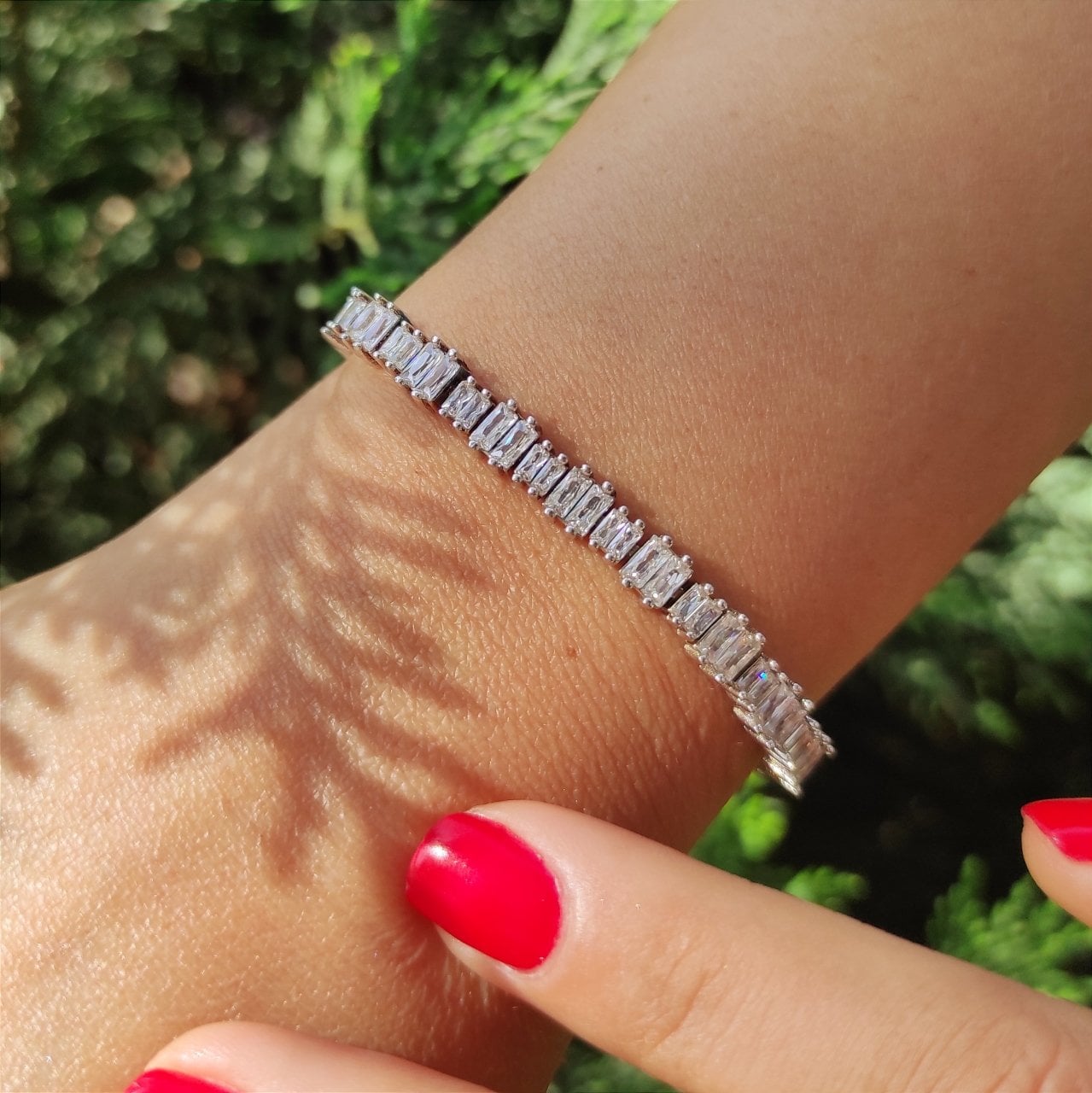 Zirkon Taşlı, Altın Kaplamalı Bagety Gümüş Bileklik