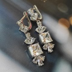 Zirkon Taşlı Altın Rodajlı Gümüş İthal Küpe