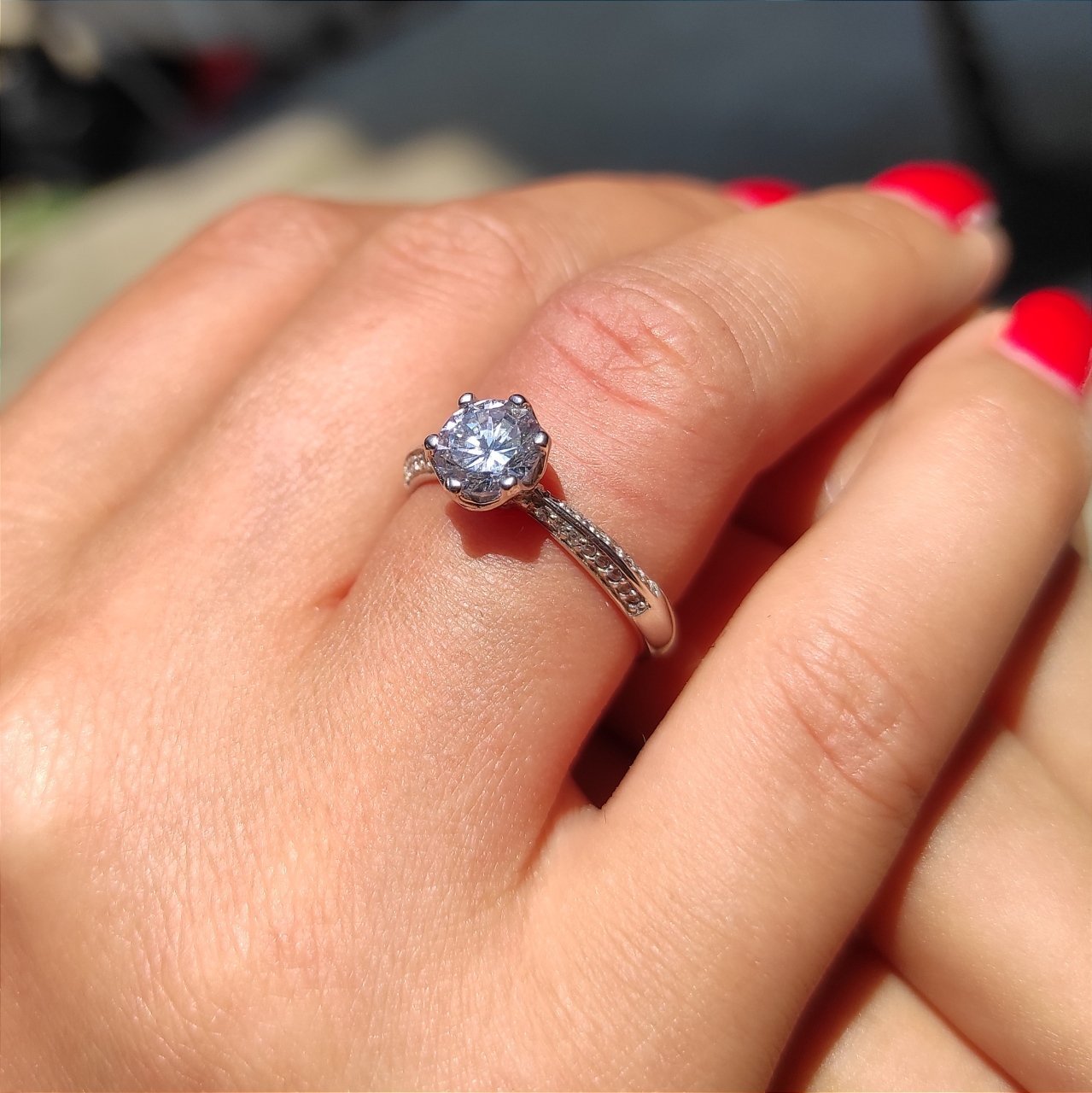 Swarovski Taşlı, Altın Kaplamalı Gümüş Tektaş Yüzük