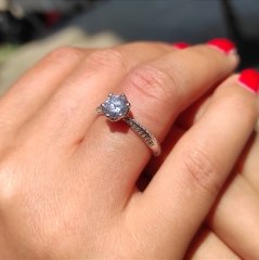 Swarovski Taşlı, Altın Kaplamalı Gümüş Tektaş Yüzük