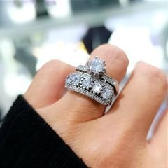 Swarovski Taşlı Tasarım İthal Gümüş Yüzük Seti