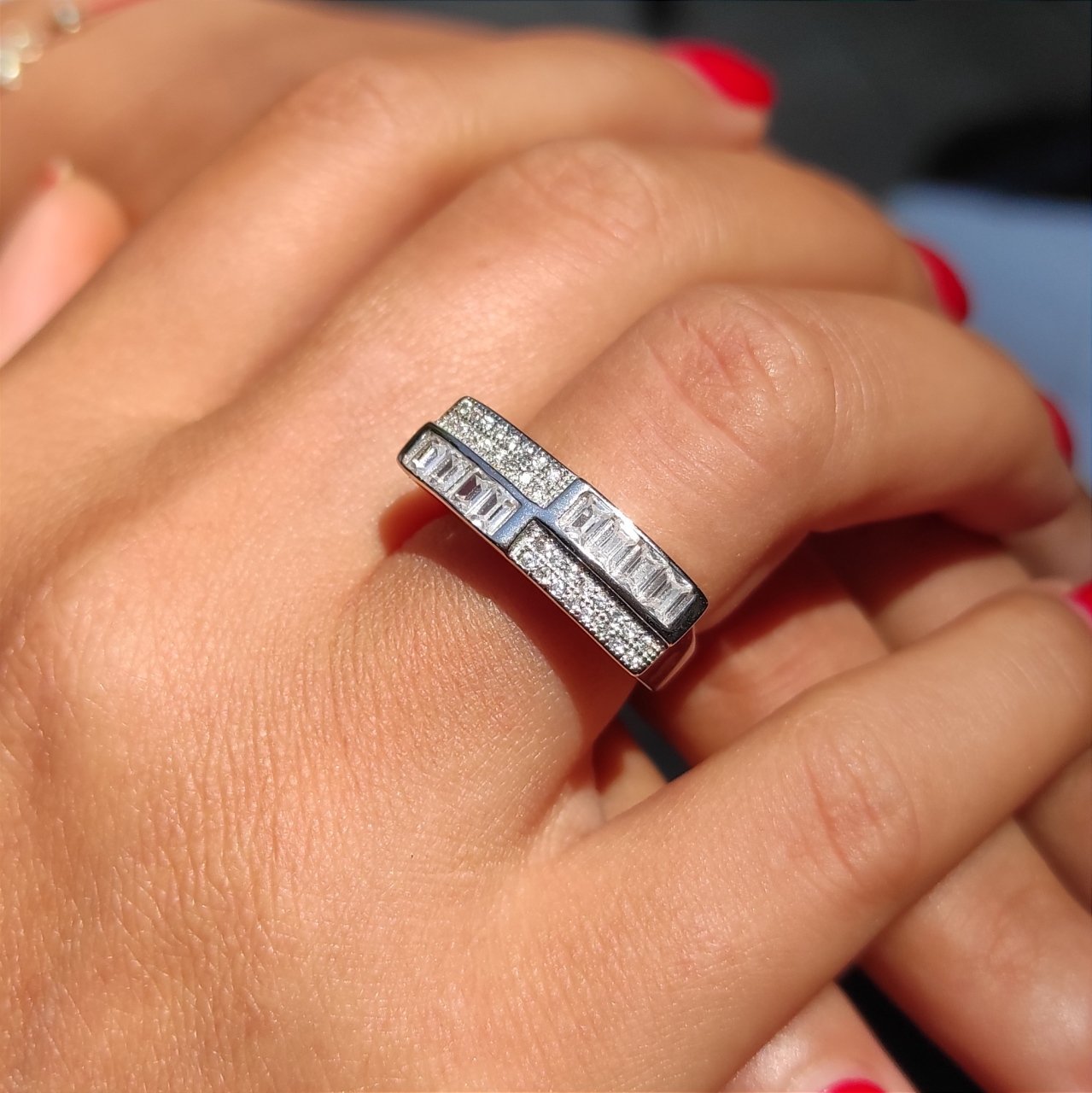 Swarovski Taşlı, Altın Kaplamalı Gümüş Yüzük