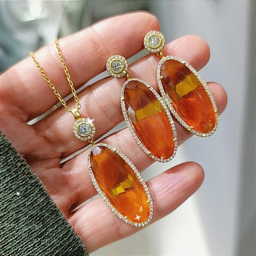 Akik Taşlı Altın Kaplamalı İthal Gümüş Set