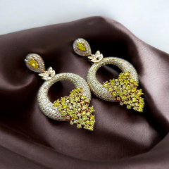 Sitrin Taşlı Tasarım Altın Rodajlı Gümüş Küpe