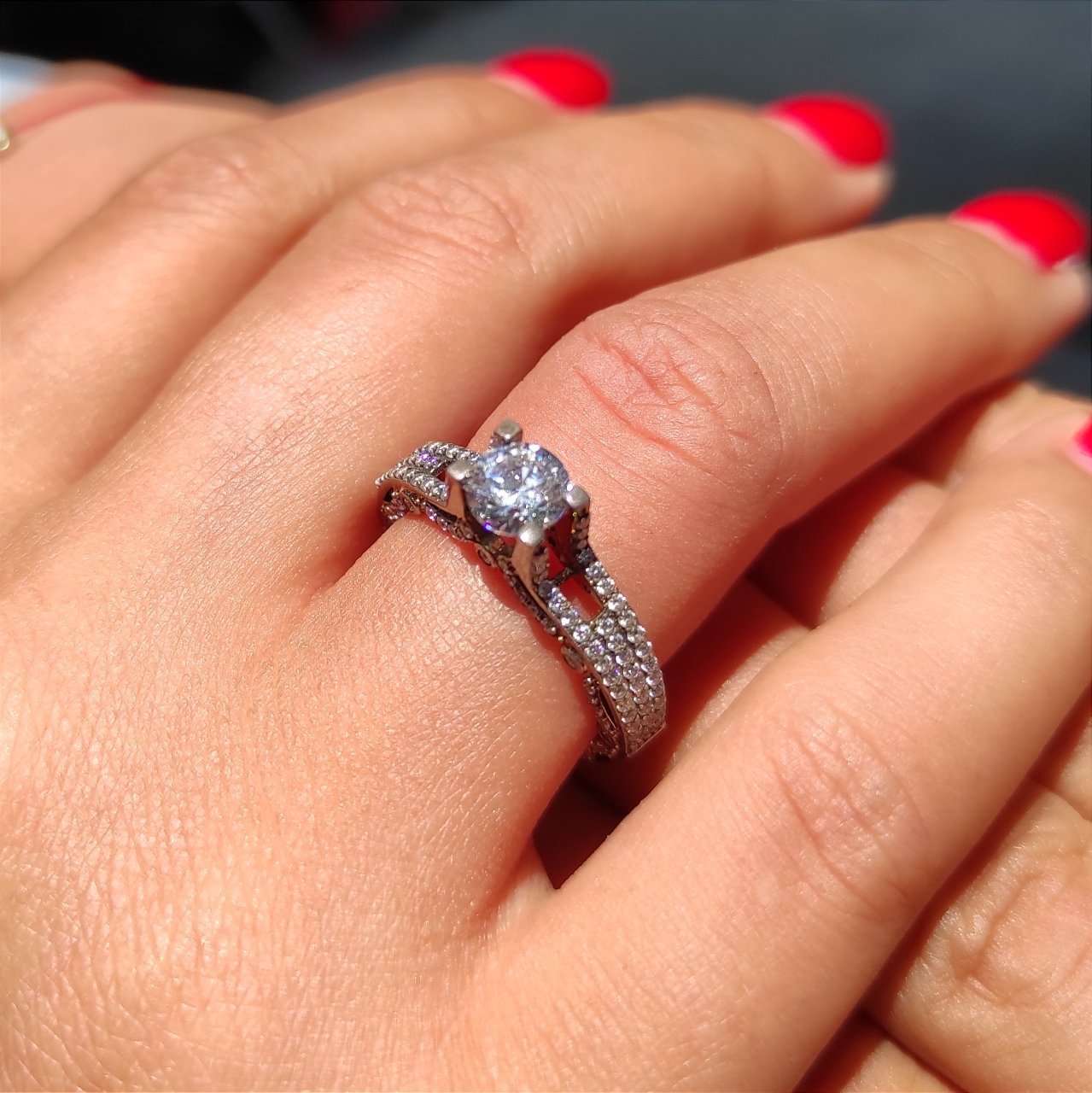 Swarovski Taşlı, Altın kaplamalı Gümüş Tektaş yüzük