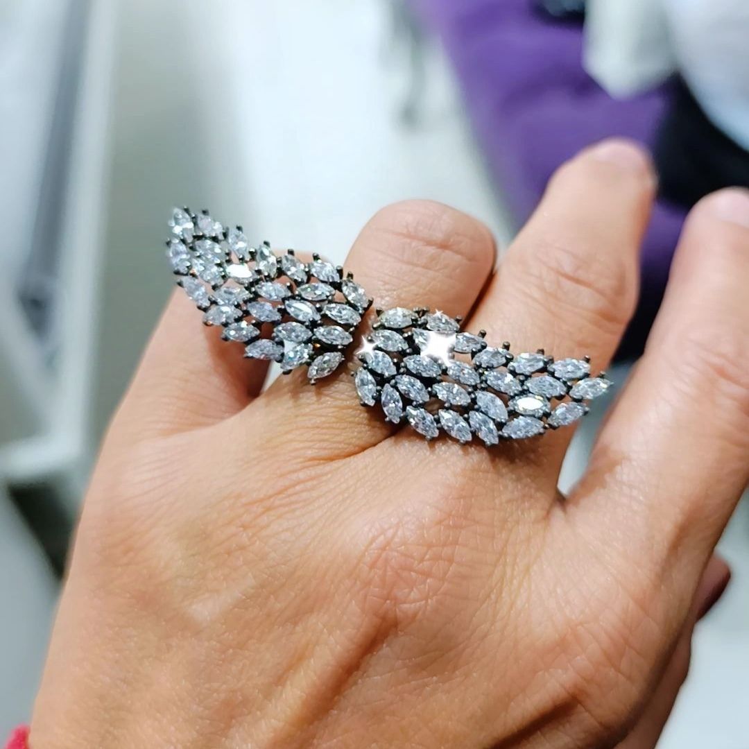 Melek Kanadı Swarovski Taşlı İthal Gümüş Yüzük