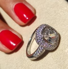 Zirkon Taşlı, Altın Kaplamalı Gümüş Tektaş Yüzük