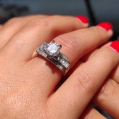 Swarovski Taşlı, Altın Kaplamalı Gümüş Tektaş yüzük