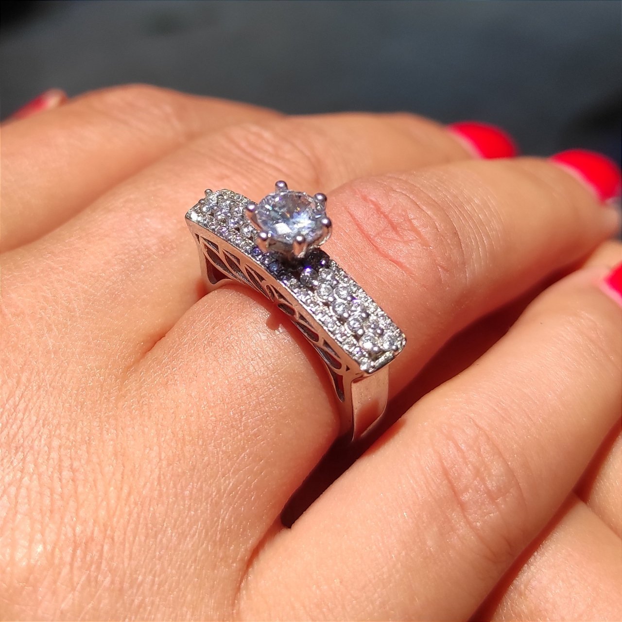 Swarovski Taşlı, Altın Kaplamalı Gümüş Tektaş Yüzük