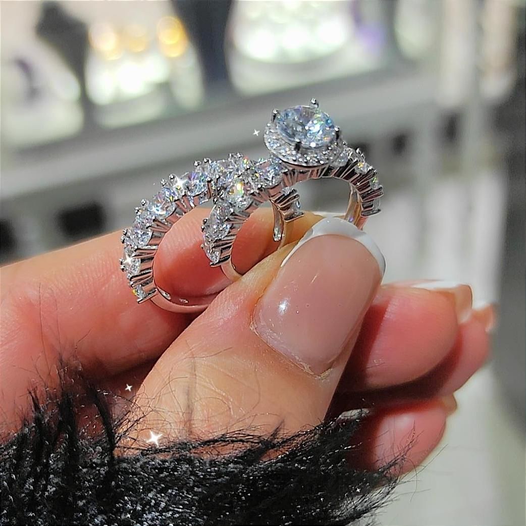 Swarovski Taşlı İthal İkili Tasarım Gümüş Yüzük Set