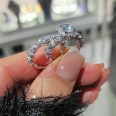 Swarovski Taşlı İthal İkili Tasarım Gümüş Yüzük Set