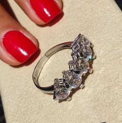 Swarovski  Taşlı, Altın Kaplamalı Gümüş 5 Taş Yüzük