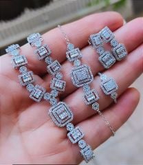 Bagety Taşlı Swarovski Taşlı İthal Gümüş Set