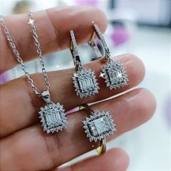 Bagety Kesim Swarovski Taşlı Gümüş Set