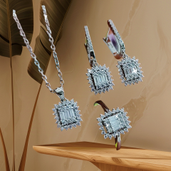 Bagety Kesim Swarovski Taşlı Gümüş Set