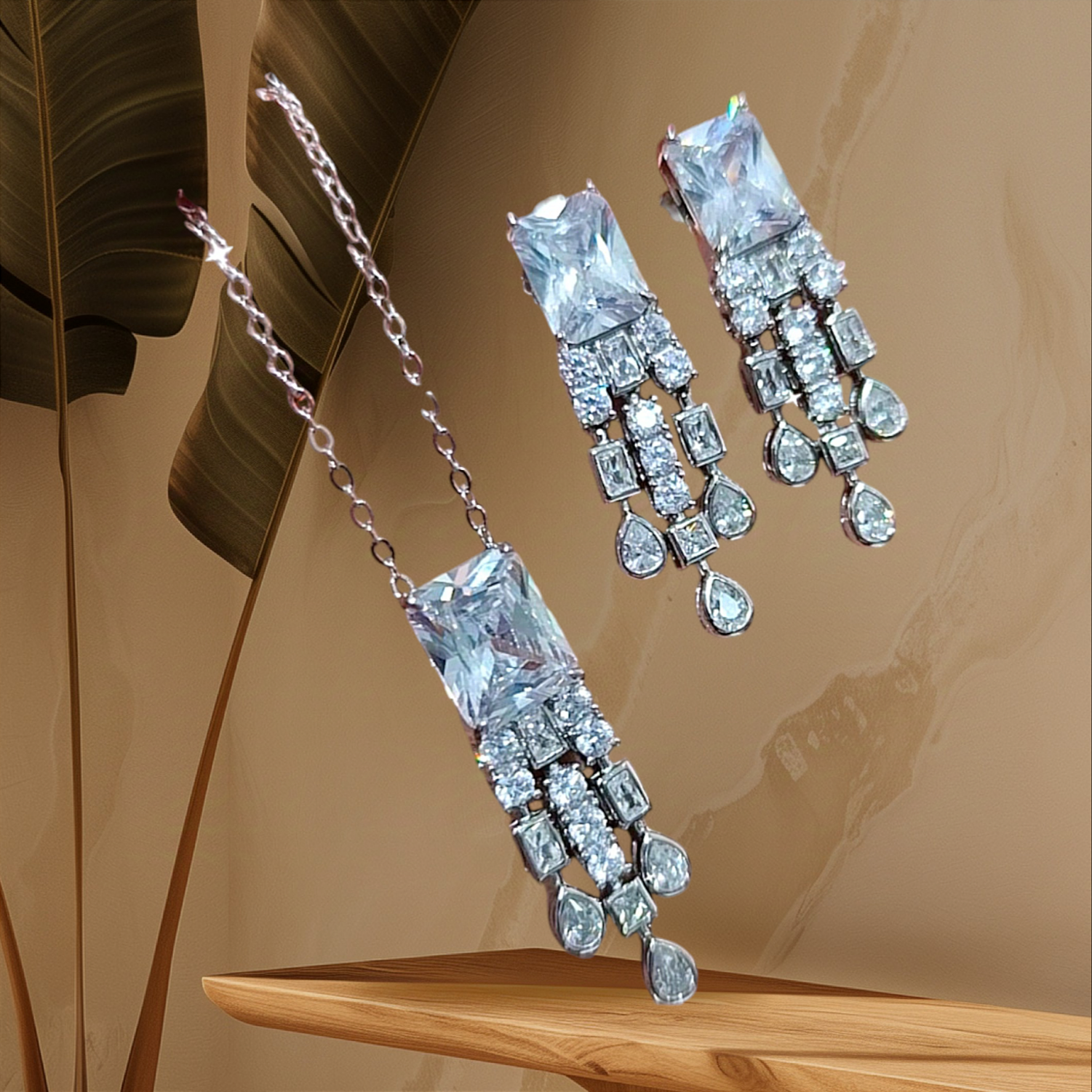 Bagety Taşlı Tasarım Altın Kaplamalı Gümüş Set