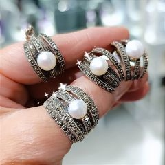 İnci ve Markiz Taşlı İthal Gümüş Set